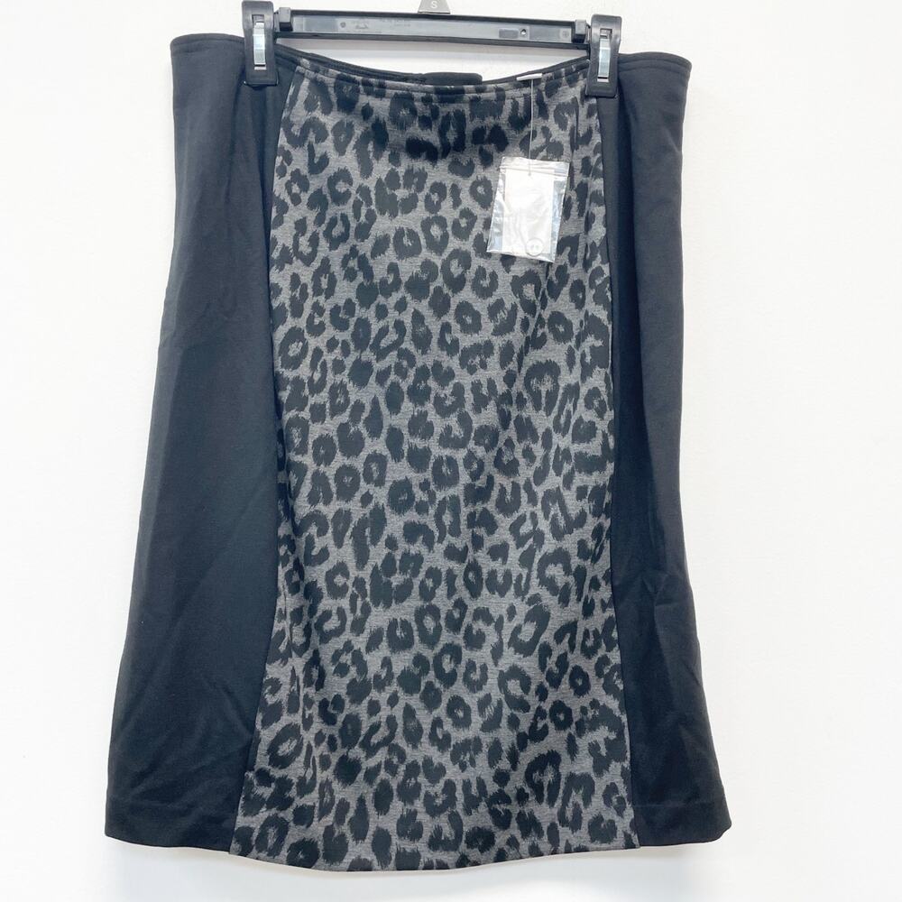 Chico's Womens Black‎ Leopard Print Elastic Waist Panel Skirt Size 2, L